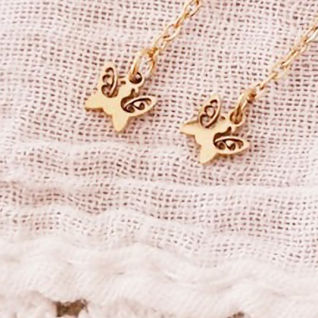 Ketting doortrek vlinder oorbellen butterfly goud